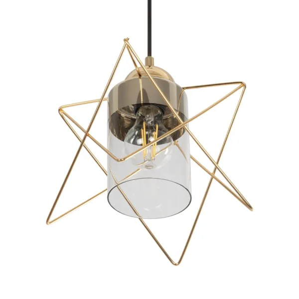 GloboStar® PLEX 202-0037 Μοντέρνο Κρεμαστό Φωτιστικό Πλέγμα Μονόφωτο 1 x E27 IP20 Χρυσό Μέταλλο με Διάφανο Γυαλί - Μ20 x Π20 x Υ70cm - Image 5