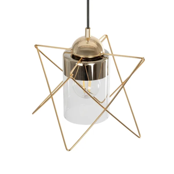GloboStar® PLEX 202-0037 Μοντέρνο Κρεμαστό Φωτιστικό Πλέγμα Μονόφωτο 1 x E27 IP20 Χρυσό Μέταλλο με Διάφανο Γυαλί - Μ20 x Π20 x Υ70cm - Image 6