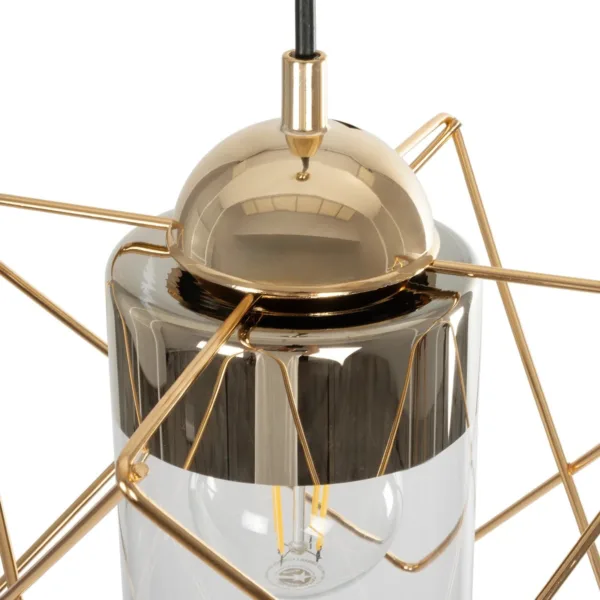 GloboStar® PLEX 202-0037 Μοντέρνο Κρεμαστό Φωτιστικό Πλέγμα Μονόφωτο 1 x E27 IP20 Χρυσό Μέταλλο με Διάφανο Γυαλί - Μ20 x Π20 x Υ70cm - Image 7