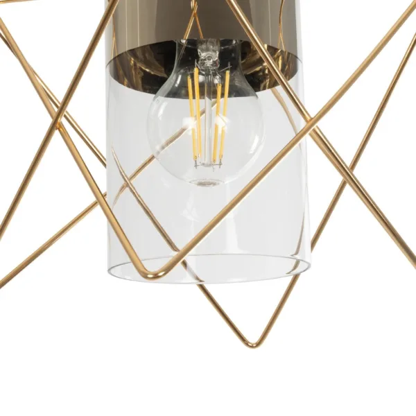 GloboStar® PLEX 202-0037 Μοντέρνο Κρεμαστό Φωτιστικό Πλέγμα Μονόφωτο 1 x E27 IP20 Χρυσό Μέταλλο με Διάφανο Γυαλί - Μ20 x Π20 x Υ70cm - Image 8