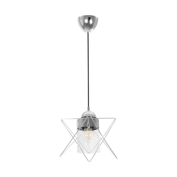 GloboStar® PLEX 202-0038 Μοντέρνο Κρεμαστό Φωτιστικό Πλέγμα Μονόφωτο 1 x E27 IP20 Ασημί Μέταλλο με Διάφανο Γυαλί - Μ20 x Π20 x Υ70cm - Image 3