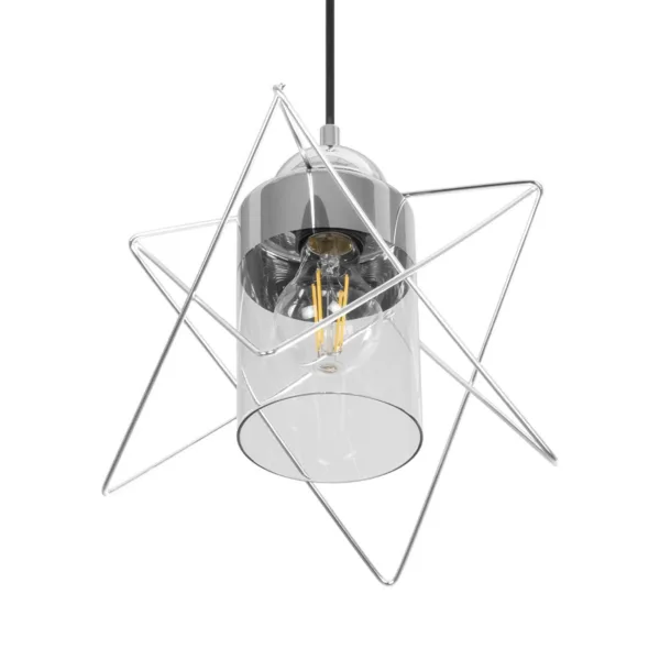 GloboStar® PLEX 202-0038 Μοντέρνο Κρεμαστό Φωτιστικό Πλέγμα Μονόφωτο 1 x E27 IP20 Ασημί Μέταλλο με Διάφανο Γυαλί - Μ20 x Π20 x Υ70cm - Image 5
