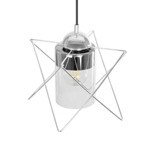 GloboStar® PLEX 202-0038 Μοντέρνο Κρεμαστό Φωτιστικό Πλέγμα Μονόφωτο 1 x E27 IP20 Ασημί Μέταλλο με Διάφανο Γυαλί - Μ20 x Π20 x Υ70cm - Image 6