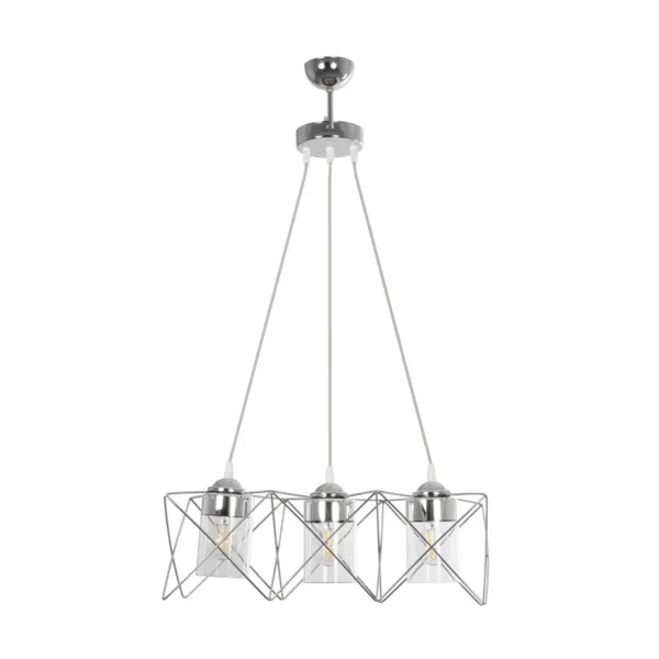 GloboStar® PLEX 202-0039 Μοντέρνο Κρεμαστό Φωτιστικό Πλέγμα Τρίφωτο 3 x E27 IP20 Ασημί Μέταλλο με Διάφανο Γυαλί - Μ55 x Π20 x Υ70cm - Image 3