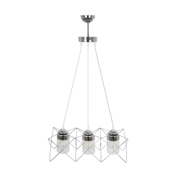 GloboStar® PLEX 202-0039 Μοντέρνο Κρεμαστό Φωτιστικό Πλέγμα Τρίφωτο 3 x E27 IP20 Ασημί Μέταλλο με Διάφανο Γυαλί - Μ55 x Π20 x Υ70cm - Image 5