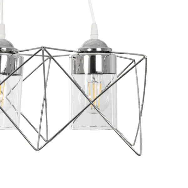 GloboStar® PLEX 202-0039 Μοντέρνο Κρεμαστό Φωτιστικό Πλέγμα Τρίφωτο 3 x E27 IP20 Ασημί Μέταλλο με Διάφανο Γυαλί - Μ55 x Π20 x Υ70cm - Image 6