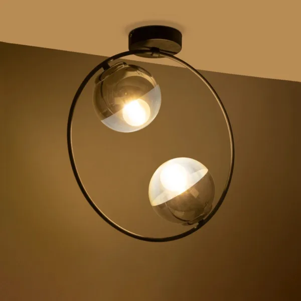 GloboStar® CITY 202-0040 Μοντέρνο Φωτιστικό Οροφής Μπάλα Δίφωτο 2 x E27 IP20 Μαύρο Μέταλλο με Διάφανο Γυαλί - Μ45 x Π15 x Υ55cm - Image 2