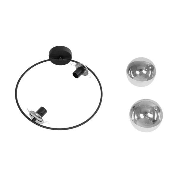 GloboStar® CITY 202-0040 Μοντέρνο Φωτιστικό Οροφής Μπάλα Δίφωτο 2 x E27 IP20 Μαύρο Μέταλλο με Διάφανο Γυαλί - Μ45 x Π15 x Υ55cm - Image 8