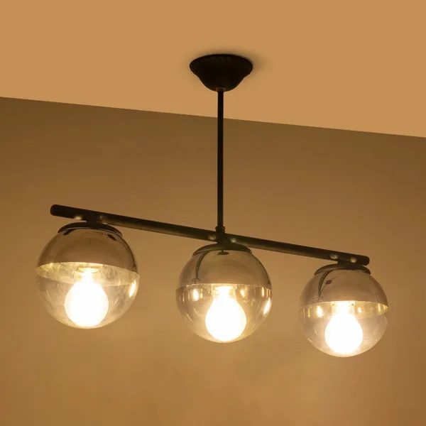 GloboStar® CITY 202-0043 Μοντέρνο Κρεμαστό Φωτιστικό Μπάλα Τρίφωτο 3 x E27 IP20 Μαύρο Μέταλλο με Διάφανο Γυαλί - Μ55 x Π15 x Υ43cm - Image 2