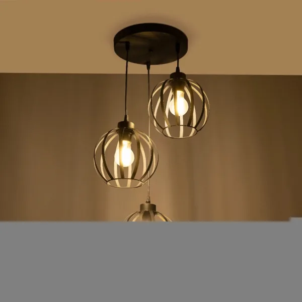 GloboStar® LUSE 202-0049 Μοντέρνο Κρεμαστό Φωτιστικό Πλέγμα Τρίφωτο 3 x E27 IP20 Μαύρο Μέταλλο - Μ30 x Π30 x Υ70cm - Image 2