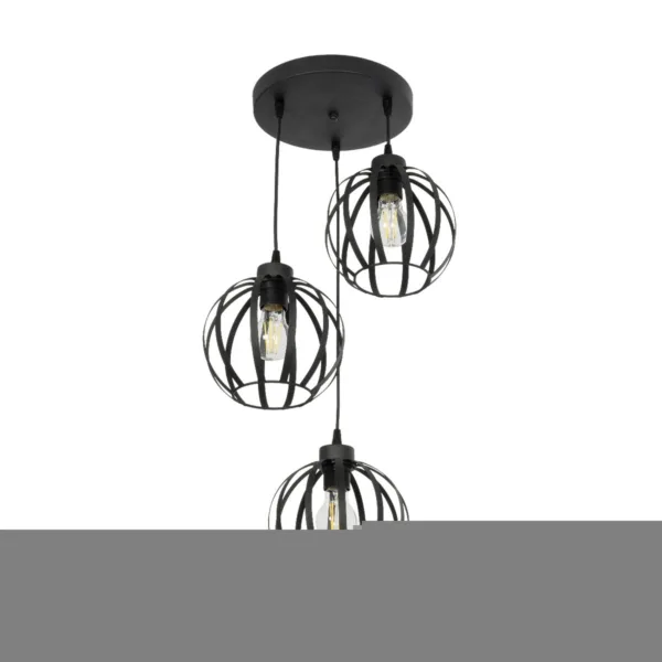 GloboStar® LUSE 202-0049 Μοντέρνο Κρεμαστό Φωτιστικό Πλέγμα Τρίφωτο 3 x E27 IP20 Μαύρο Μέταλλο - Μ30 x Π30 x Υ70cm - Image 4