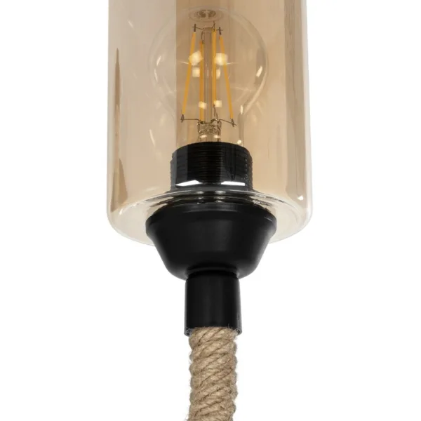 GloboStar® RIFT 203-0002 Vintage Επιτοίχιο Φωτιστικό Απλίκα Σχοινί Μονόφωτο 1 x E27 IP20 Μαύρο Μέταλλο με Μπεζ Σχοινί με Φιμέ Γυαλί - Μ22.5 x Π22.5 x Υ28.5cm - Image 5
