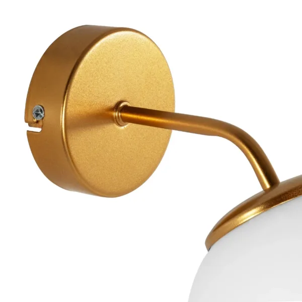 GloboStar® DALPH 203-0033 Vintage Επιτοίχιο Φωτιστικό Απλίκα Μονόφωτο 1 x E27 IP20 Χρυσό Μέταλλο με Λευκό Γυαλί - M15 x Π18 x Υ22.5cm - Image 6