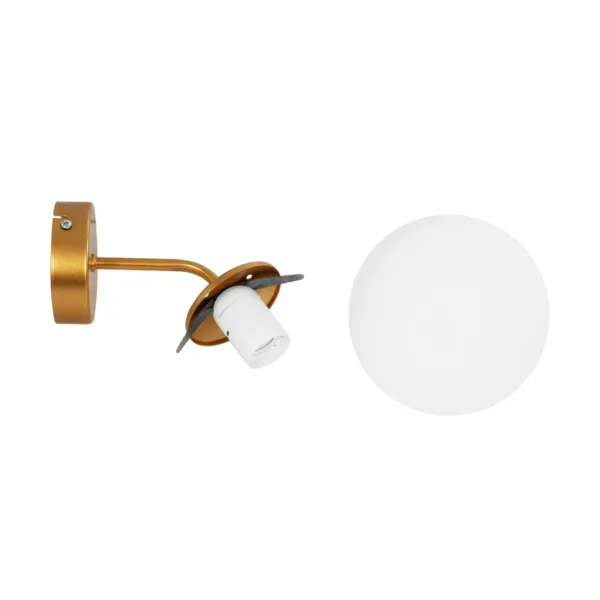 GloboStar® DALPH 203-0033 Vintage Επιτοίχιο Φωτιστικό Απλίκα Μονόφωτο 1 x E27 IP20 Χρυσό Μέταλλο με Λευκό Γυαλί - M15 x Π18 x Υ22.5cm - Image 7