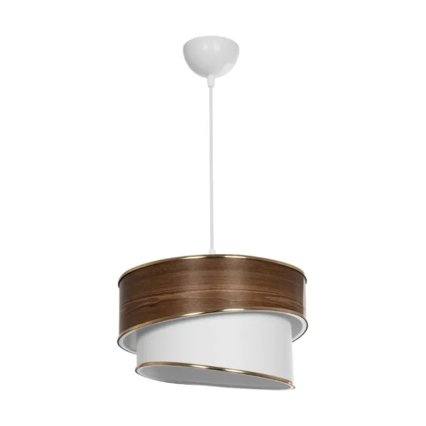 GloboStar® SONIA 203-0119 Μοντέρνο Κρεμαστό Φωτιστικό Καπέλο Μονόφωτο 1 x E27 IP20 Καφέ & Μπεζ Ύφασμα με Χρυσή Λεπτομέρεια - Μ30 x Π30 x Υ90 cm - Image 3