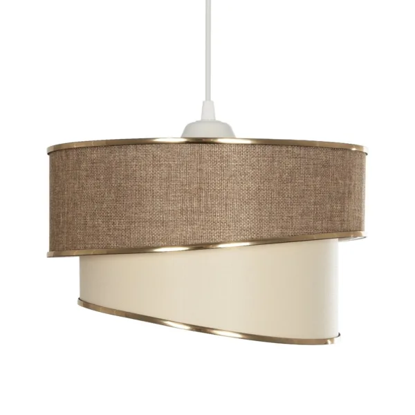 GloboStar® SONIA 203-0121 Μοντέρνο Κρεμαστό Φωτιστικό Καπέλο Μονόφωτο 1 x E27 IP20 Σκούρο Μπεζ & Μπεζ Ύφασμα με Χρυσή Λεπτομέρεια - Μ30 x Π30 x Υ90 cm - Image 4