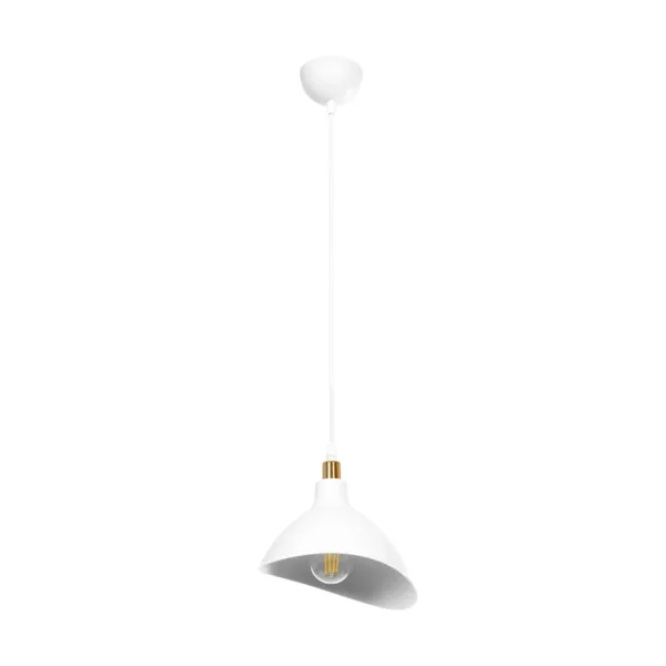 GloboStar® RIVE 203-0141 Μοντέρνο Κρεμαστό Φωτιστικό Καμπάνα Μονόφωτο 1 x E27 IP20 Λευκό με Χρυσό Πλαστικό - Μ22 x Π22 x Υ83cm - Image 3