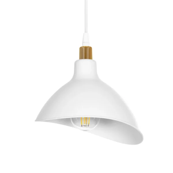 GloboStar® RIVE 203-0141 Μοντέρνο Κρεμαστό Φωτιστικό Καμπάνα Μονόφωτο 1 x E27 IP20 Λευκό με Χρυσό Πλαστικό - Μ22 x Π22 x Υ83cm - Image 4