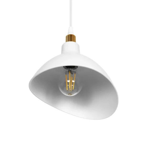 GloboStar® RIVE 203-0141 Μοντέρνο Κρεμαστό Φωτιστικό Καμπάνα Μονόφωτο 1 x E27 IP20 Λευκό με Χρυσό Πλαστικό - Μ22 x Π22 x Υ83cm - Image 5