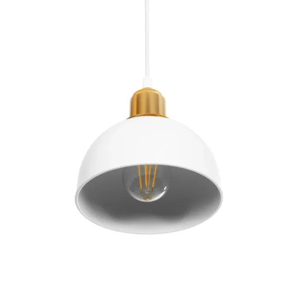GloboStar® ΗUT 203-0147 Μοντέρνο Κρεμαστό Φωτιστικό Καμπάνα Μονόφωτο 1 x E27 IP20 Λευκό με Χρυσό Πλαστικό - Μ17.5 x Π17.5 x Υ80cm - Image 5