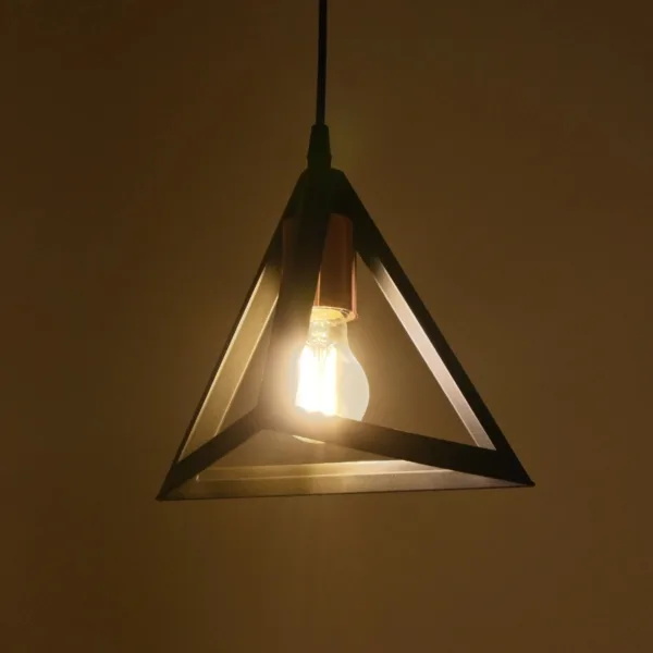 GloboStar® TRIANGLE 203-0161 Μοντέρνο Κρεμαστό Φωτιστικό Καμπάνα Μονόφωτο 1 x E27 IP20 Μάυρο με Χρυσό Πλαστικό - Μ24 x Π24 x Υ86cm - Image 2