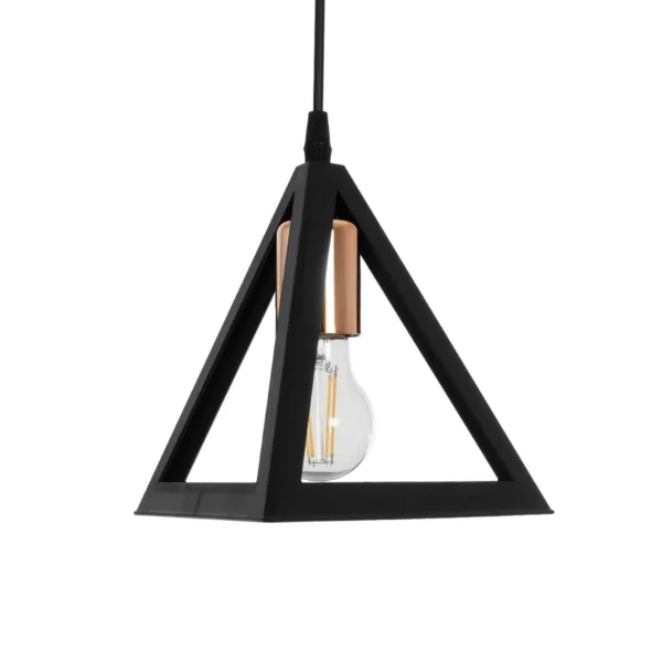 GloboStar® TRIANGLE 203-0161 Μοντέρνο Κρεμαστό Φωτιστικό Καμπάνα Μονόφωτο 1 x E27 IP20 Μάυρο με Χρυσό Πλαστικό - Μ24 x Π24 x Υ86cm - Image 4