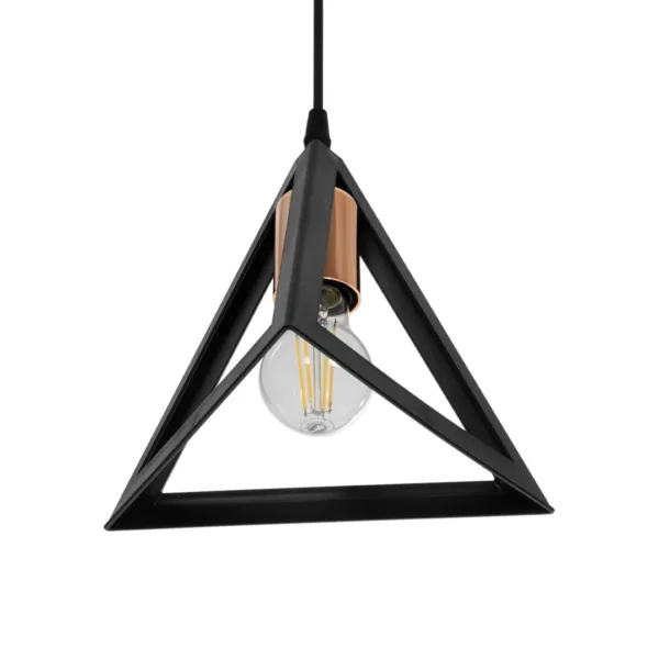 GloboStar® TRIANGLE 203-0161 Μοντέρνο Κρεμαστό Φωτιστικό Καμπάνα Μονόφωτο 1 x E27 IP20 Μάυρο με Χρυσό Πλαστικό - Μ24 x Π24 x Υ86cm - Image 5