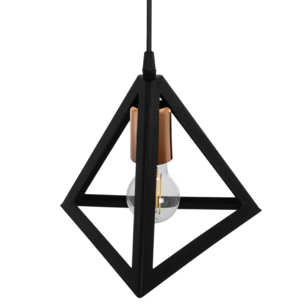 GloboStar® TRIANGLE 203-0161 Μοντέρνο Κρεμαστό Φωτιστικό Καμπάνα Μονόφωτο 1 x E27 IP20 Μάυρο με Χρυσό Πλαστικό - Μ24 x Π24 x Υ86cm - Image 6
