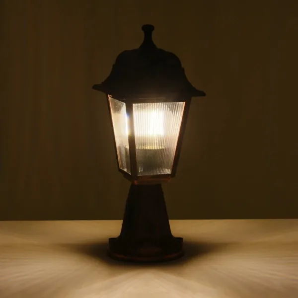 GloboStar® SOLME 203-0215 Vintage Επιδαπέδιο Φωτιστικό Φαναράκι Μονόφωτο 1 x E27 IP44 Χάλκινο Πλαστικό Σώμα - Μ15 x Π15 x Υ38cm - Image 2
