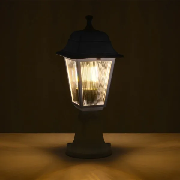 GloboStar® SOLME 203-0220 Vintage Επιδαπέδιο Φωτιστικό Φαναράκι Μονόφωτο 1 x E27 IP44 Λευκό Πλαστικό Σώμα - Μ15 x Π15 x Υ38cm - Image 2