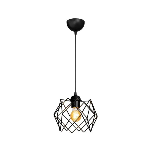 GloboStar® VORTEX 203-0277 Mοντέρνο Κρεμαστό Φωτιστικό Πλέγμα Μονόφωτο 1 x E27 IP20 Μαύρο Μέταλλο - Μ23.5 x Π23.5 x Υ20cm - Image 2