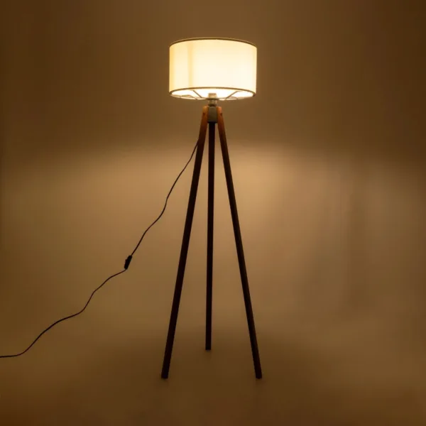 GloboStar® SAGA 204-0031 Μοντέρνο Eπιδαπέδιο Φωτιστικό Μονόφωτο 1 x E27 IP20 Καρυδί Ξύλο με Μπεζ Ύφασμα - Μ38 x Π38 x Υ140cm