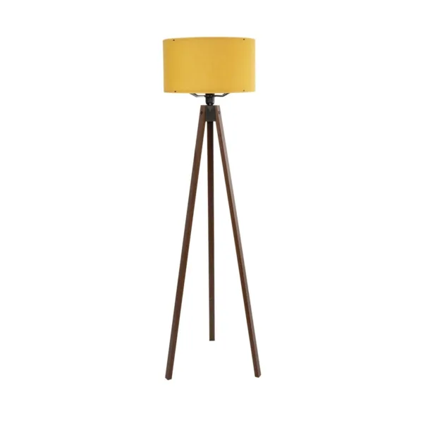 GloboStar® SAGA 204-0033 Μοντέρνο Eπιδαπέδιο Φωτιστικό Μονόφωτο 1 x E27 IP20 Καρυδί Ξύλο με Κίτρινο Ύφασμα - Μ38 x Π38 x Υ140cm - Image 2