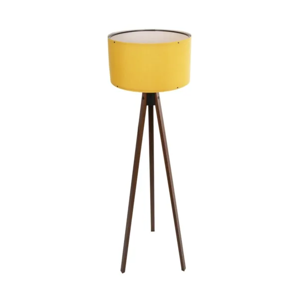 GloboStar® SAGA 204-0033 Μοντέρνο Eπιδαπέδιο Φωτιστικό Μονόφωτο 1 x E27 IP20 Καρυδί Ξύλο με Κίτρινο Ύφασμα - Μ38 x Π38 x Υ140cm - Image 3