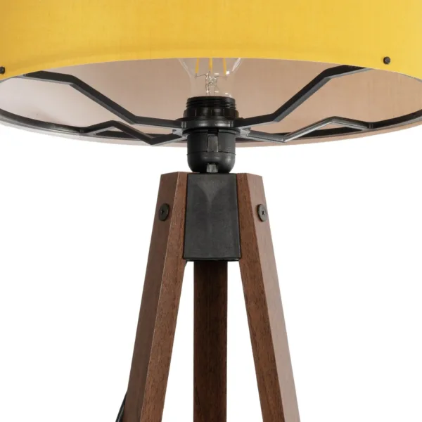 GloboStar® SAGA 204-0033 Μοντέρνο Eπιδαπέδιο Φωτιστικό Μονόφωτο 1 x E27 IP20 Καρυδί Ξύλο με Κίτρινο Ύφασμα - Μ38 x Π38 x Υ140cm - Image 5