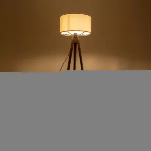 GloboStar® SAGA 204-0035 Μοντέρνο Eπιδαπέδιο Φωτιστικό Μονόφωτο 1 x E27 IP20 Καρυδί Ξύλο με Λευκό Ύφασμα - Μ38 x Π38 x Υ140cm
