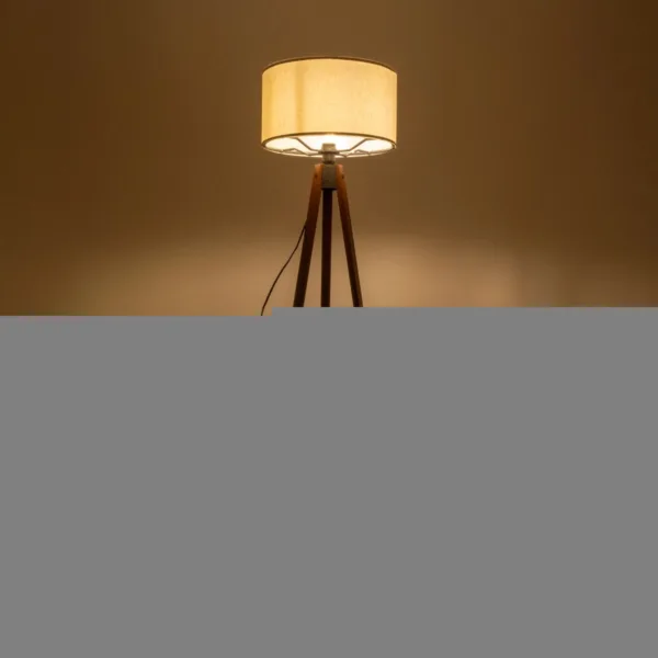 GloboStar® SAGA 204-0035 Μοντέρνο Eπιδαπέδιο Φωτιστικό Μονόφωτο 1 x E27 IP20 Καρυδί Ξύλο με Λευκό Ύφασμα - Μ38 x Π38 x Υ140cm