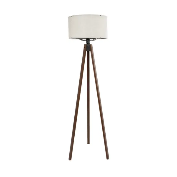 GloboStar® SAGA 204-0035 Μοντέρνο Eπιδαπέδιο Φωτιστικό Μονόφωτο 1 x E27 IP20 Καρυδί Ξύλο με Λευκό Ύφασμα - Μ38 x Π38 x Υ140cm - Image 2
