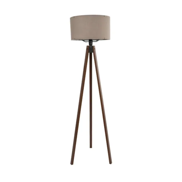GloboStar® SAGA 204-0036 Μοντέρνο Eπιδαπέδιο Φωτιστικό Μονόφωτο 1 x E27 IP20 Καρυδί Ξύλο με Γκρι Ύφασμα - Μ38 x Π38 x Υ140cm - Image 2