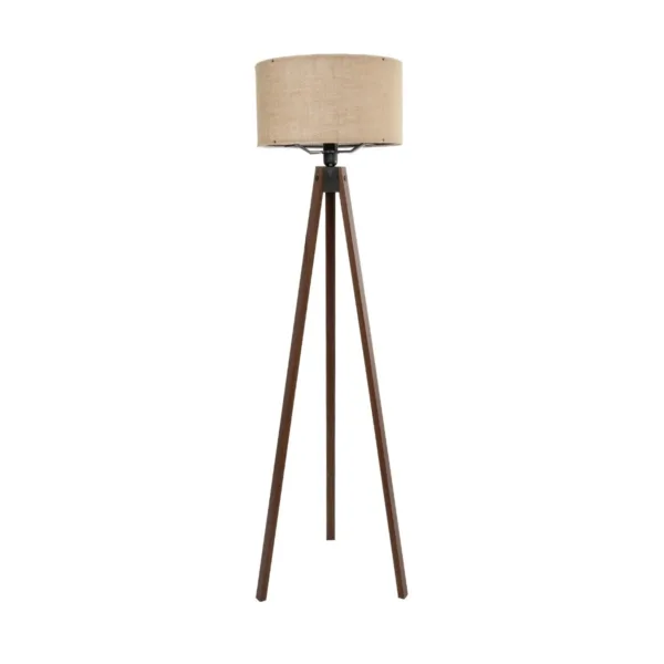 GloboStar® SAGA 204-0037 Μοντέρνο Eπιδαπέδιο Φωτιστικό Μονόφωτο 1 x E27 IP20 Καρυδί Ξύλο με Mπεζ Ύφασμα - Μ38 x Π38 x Υ140cm - Image 2