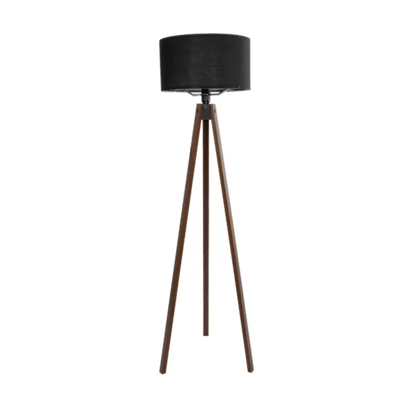 GloboStar® SAGA 204-0038 Μοντέρνο Eπιδαπέδιο Φωτιστικό Μονόφωτο 1 x E27 IP20 Καρυδί Ξύλο με Μαύρο Ύφασμα - Μ38 x Π38 x Υ140cm - Image 2