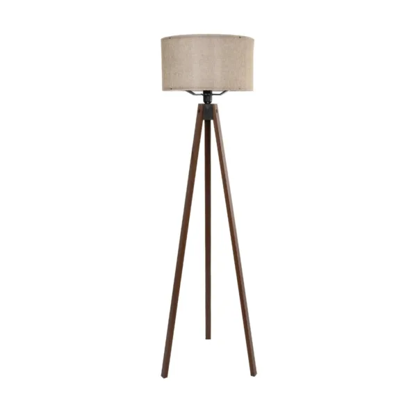 GloboStar® SAGA 204-0039 Μοντέρνο Eπιδαπέδιο Φωτιστικό Μονόφωτο 1 x E27 IP20 Καρυδί Ξύλο με Μπεζ Ύφασμα - Μ38 x Π38 x Υ140cm - Image 2