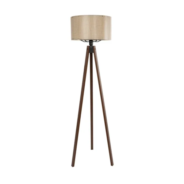 GloboStar® SAGA 204-0040 Μοντέρνο Eπιδαπέδιο Φωτιστικό Μονόφωτο 1 x E27 IP20 Καρυδί Ξύλο με Μπεζ Ύφασμα - Μ38 x Π38 x Υ140cm - Image 2