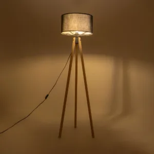 GloboStar® SAGA 204-0041 Μοντέρνο Eπιδαπέδιο Φωτιστικό Μονόφωτο 1 x E27 IP20 Μπεζ Ξύλο με Μαύρο Ύφασμα - Μ38 x Π38 x Υ140cm