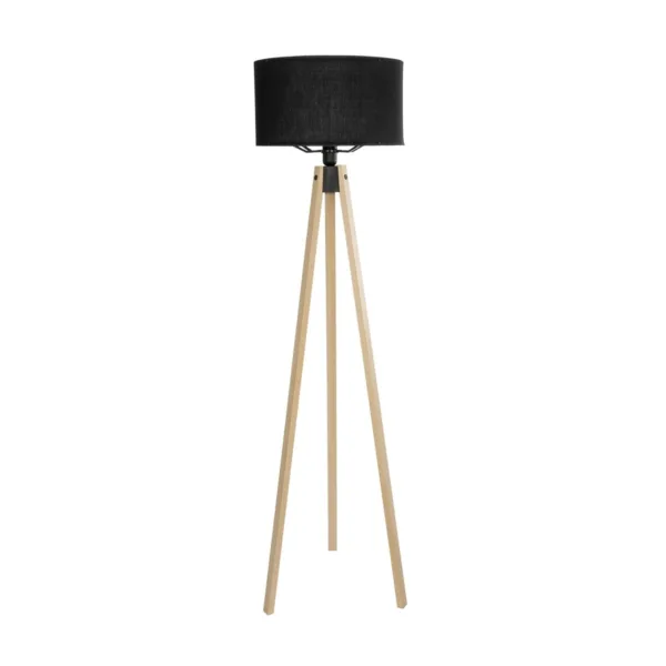 GloboStar® SAGA 204-0041 Μοντέρνο Eπιδαπέδιο Φωτιστικό Μονόφωτο 1 x E27 IP20 Μπεζ Ξύλο με Μαύρο Ύφασμα - Μ38 x Π38 x Υ140cm - Image 2