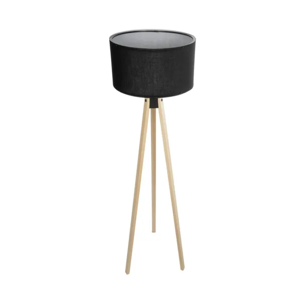 GloboStar® SAGA 204-0041 Μοντέρνο Eπιδαπέδιο Φωτιστικό Μονόφωτο 1 x E27 IP20 Μπεζ Ξύλο με Μαύρο Ύφασμα - Μ38 x Π38 x Υ140cm - Image 3
