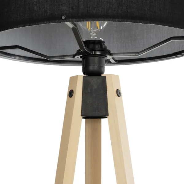 GloboStar® SAGA 204-0041 Μοντέρνο Eπιδαπέδιο Φωτιστικό Μονόφωτο 1 x E27 IP20 Μπεζ Ξύλο με Μαύρο Ύφασμα - Μ38 x Π38 x Υ140cm - Image 5