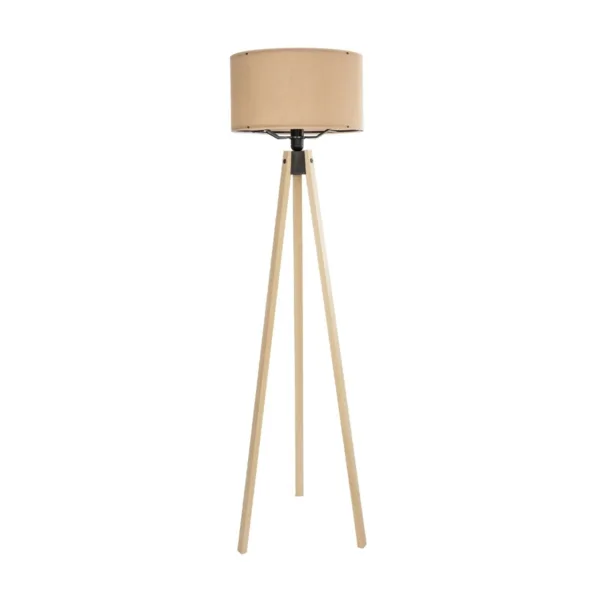 GloboStar® SAGA 204-0043 Μοντέρνο Eπιδαπέδιο Φωτιστικό Μονόφωτο 1 x E27 IP20 Μπεζ Ξύλο με Μπεζ Ύφασμα - Μ38 x Π38 x Υ140cm - Image 2