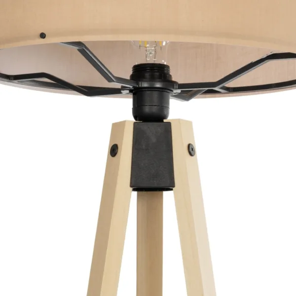 GloboStar® SAGA 204-0043 Μοντέρνο Eπιδαπέδιο Φωτιστικό Μονόφωτο 1 x E27 IP20 Μπεζ Ξύλο με Μπεζ Ύφασμα - Μ38 x Π38 x Υ140cm - Image 5
