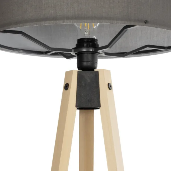 GloboStar® SAGA 204-0044 Μοντέρνο Eπιδαπέδιο Φωτιστικό Μονόφωτο 1 x E27 IP20 Μπεζ Ξύλο με Γκρι Ύφασμα - Μ38 x Π38 x Υ140cm - Image 5